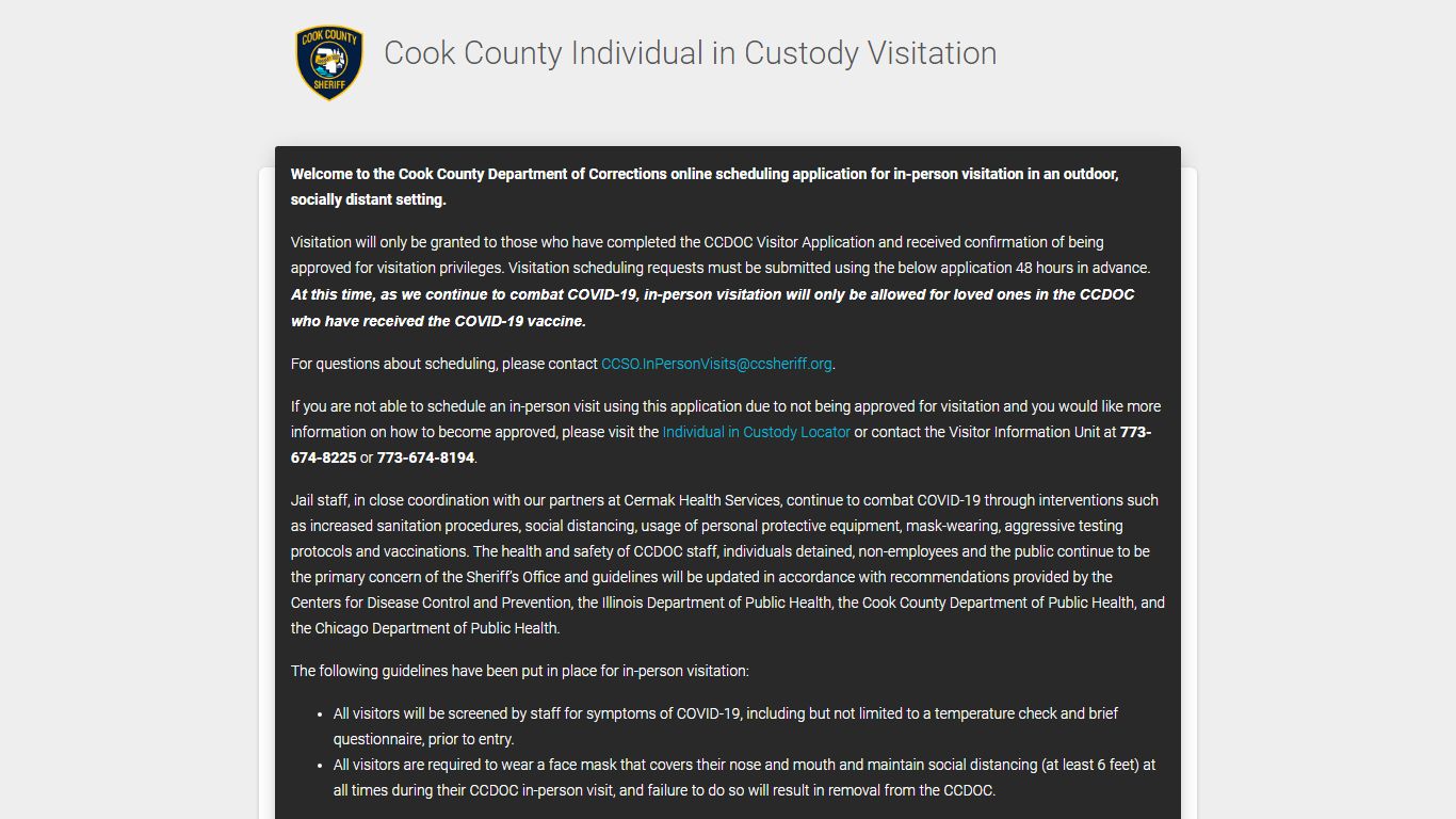 Cook County Individual in Custody Visitation